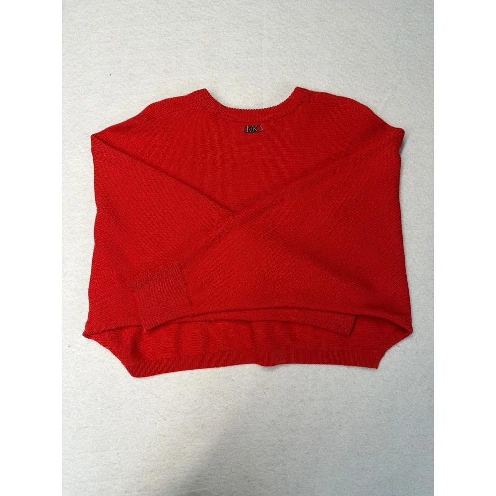 Michael Kors Red Cropped Pullover Sweater Womens Small Crew Neck KnitMK Logo